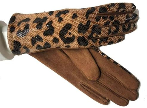 ATMACA Guanti Donne Touch Screen Guanto Inverno Finta Pelle Ciclismo Guanti in Pelle Scamosciata Velluto Addensato Guanti Leopardi Caldi-A,One Size