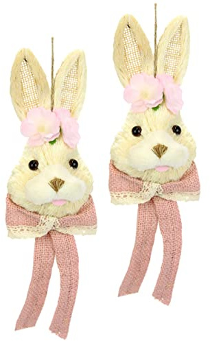 Bast-Hasenkopf Dekofigur Hase Osterhase Frühling Deko Ostern Osterdeko Hasen-Figur Türdeko Osterkranz Wanddeko Osterhänger Osterfigur Frühling Frühlingsdeko Dekohase Skulptur Basthase Hasenpaar