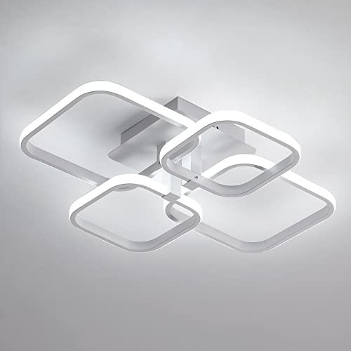 Goeco White Ceiling Light，54W Modern LED Ceiling Lights with 4 Square Lamp Tubes, 6500 k Cold Light, Ceiling Lights Fixtures for Living Room Bedroom Office Dining Room