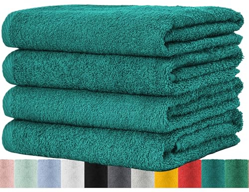 4-pack frottéhanddukar, set 50 x 100 cm, 100 % bomull, 4 x handduk, lagun petrol