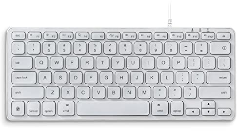 Perixx PERIBOARD-332MW Mini Backlit Keyboard for Mac with Cable - Thin Scissors Keys with Large Letters - White LED - QWERTY Layout US English
