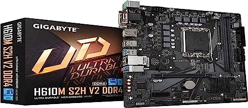 Gigabyte H610M S2H V2 DDR4 Motherboard - Supports Intel Core 14th CPUs, 6+1+1 Hybrid Phases Digital VRM, up to 3200MHz DDR4 (OC), 1xPCIe 3.0 M.2, GbE LAN, USB 3.2 Gen 1