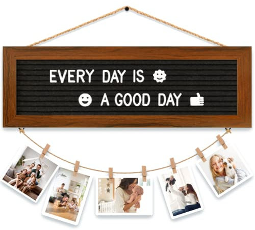 CJIAWYS Picture Frames Collage Photo Hanging Display, Felt Letter Board with 340 Letters and 15 Clips, Picture Board Rustic Frames for Wall Dorm Room Decor Christmas Holiday Birthday Party Present