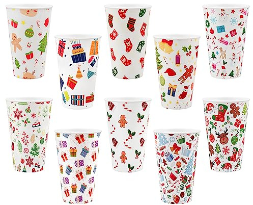 TSLBW 10 Stück Weihnachtsbecher aus Kunststoff, 360 ml, Weihnachtsfeierbecher-Set, wiederverwendbare Becher für Weihnachtsfeier für Weihnachten, Haushalte, Kinder, Weihnachtsfeiern (weiß)