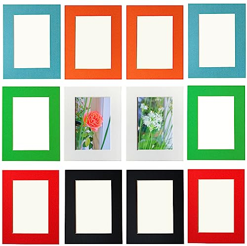 12er-Set Papp Bilderrahmen 13x9 cm (5x3.5 Zoll) – Inklusive Acrylkleber & Kunststoff-Schutzfolie – Leicht & Umweltfreundlich – Farbmix: Weiß, Schwarz, Blau, Grün, Orange, Rot