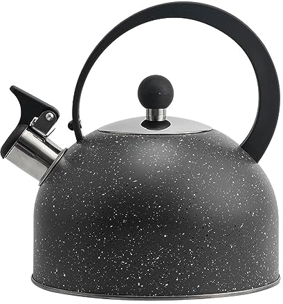 Bouilloire Sifflante Induction 2.5L Inox Théières, Retro Théière Bouilloire Avec Sifflet Pour Cuisinière, Bouilloire Gaz, Poignée Résistante À La Chaleur, Sans BPA, pour Toutes les Cuisines, Noire