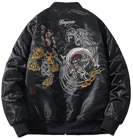 XYXIONGMAO Cyberpunk streetwear bomberjackor vindjacka techwear spökbroderi mönster kläder flygjacka för män, Svart, XL