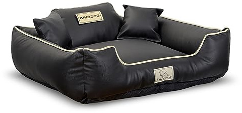 KING DOG Hundebett ECOSHINE Laufstall Antislip Schwarz mit weißem Rand Zwei kleine Kissen gratis dazu (75x65 cm)