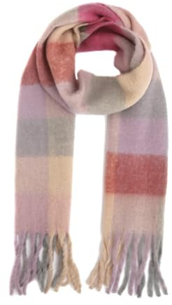 FASHION YOU WANT Damen Web Strickschal mit buntem Karo Muster und langen dicken Fransen, warmer Winter, Stola