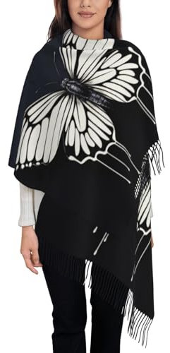NONHAI Schal für Damen, warmer Winterschal, Quaste, übergroße Decke, Schal, Fantasie, Wolf, Wickelschal, Ein schwarz-weißer Schmetterling, EinheitsgröÃŸe