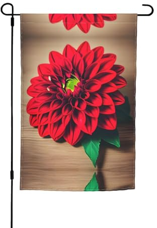 Planche en bois rétro avec imprimé dahlia rouge, drapeau de jardin, drapeau de cour pour décoration d'intérieur élégante