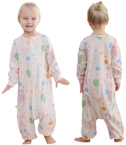HAHASHOW Baby Sommer Schlafsack mit Füßen Baumwolle Schlafsack mit langen Ärmeln Mädchen und Junge Schlafsack mit Beinen 4-6 Jahre