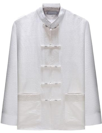 PTATT Herren chinesische Tang Anzug Hanfu Stickerei Kampfsportkleidung traditionelle Taichi -Uniformplatten White-L