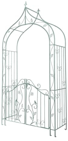 Gartenlaube aus Metall, Kletterlaube, Bogengitter mit Tor, Pergola-Laube im Freien für Zeremonien, Hochzeiten, Partys, Garten, Hinterhof, Rasen (Color : Green)
