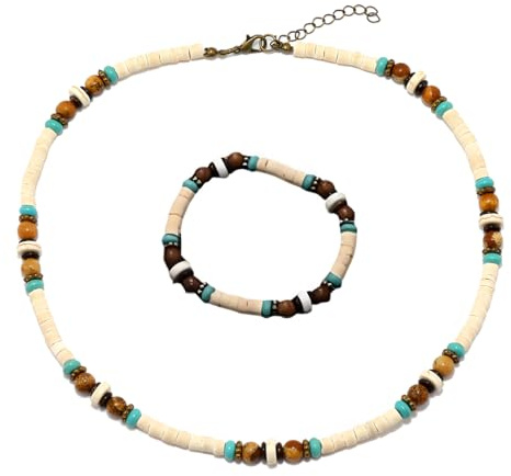 Tomedeks 2 Piezas Collar Hombre Set, Collar Perlas Hombre Pulseras, Collar De Surfista Con Cuentas De Coco, Collar De Conchas Para Mujer Cadena De Surfistas Impermeables