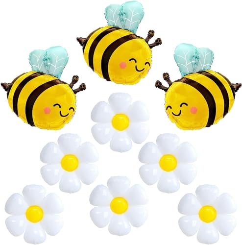 Folienballon Geburtstag, 9 Stück Luftballons Gänseblümchen Bienen, Blumen Luftballon Bienen Deko Geburtstag Helium Ballons, für Kinder Erwachsene Geburtstage, Fotografie, Party Bedarf