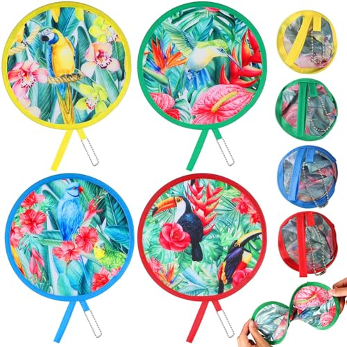 Gulfmew 4 Runde Faltbarer Handfächer Japanische Tragbarer Faltfächer für Frauen Mädchen Sommer Festival Hochzeit Party Haus Dekoration, 4 Muster (Sommer Stil)