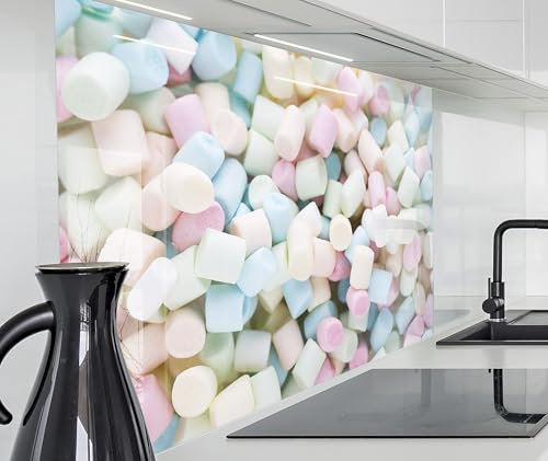 timalo Spritzschutz Wand für Herd, Küche Küchenrückwand Glasoptik | Acryl Glas 2mm | Glasrückwand Acrylglas Wandpaneele Rückwandschutz Platte | 140x50cm Marshmallows Pastell