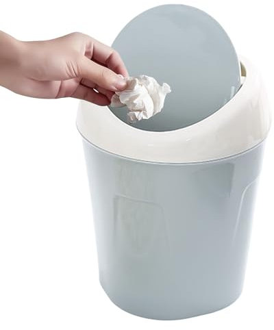 Enforose Mini poubelle de bureau, petite poubelle en plastique avec couvercle pivotant pour salon ou table basse - Compact and Stylish (Bleu)