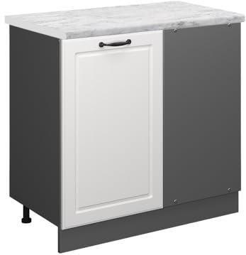 Vicco Eckunterschrank R-Line, Küchen Eckschrank, Weiß Landhaus/Anthrazit, 86 cm AP Marmor