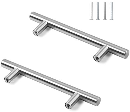 HUANR 2 Piezas Tiradores Puertas, 20 cm Tiradores de Cocina, Acero Inoxidable Tiradores Armarios, Forma T Tiradores Armarios Cocina con Tornillos, Tiradores de Muebles para Cajones Armarios Alacenas