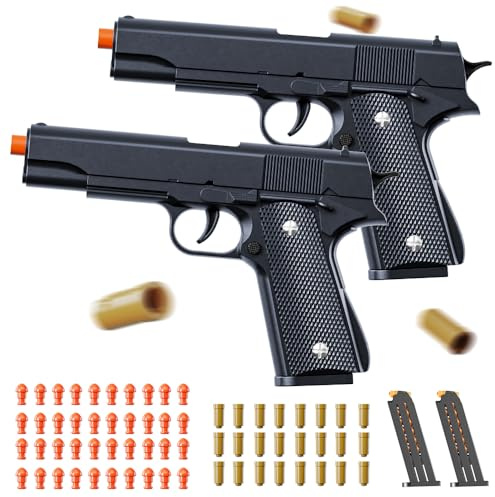 2Pack 1911 Shell Ejecting Pistol Toys Gun - Semi-Automatic Handgun with Soft Bullet and Auto Rebound, Outdoor Game Toy Foam Blasters & Guns for Boys Halloween Christmas Birthday Gifts (Black+Black)