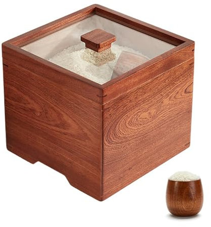 WRYSQBHJYB Distributeur Riz en Bois avec Couvercle en Verre, Récipients de Stockage, Distributeur de Céréales, Organisateurs de Garde-Manger et Stockage pour Céréales, Farine, Sucre, Café, Riz