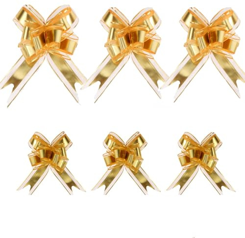 Geschenk Schleife mit Geschenkband,12 Stück Große & Mittlere Geschenkschleifen Geschenkband Ziehschleife für Geschenke Tüten Zuckertüten Basteln Auto Dekorieren(Gold)