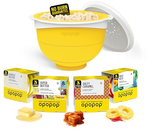 Opopop Gourmet Popcorn Pop Cups Variety 12-Pack Kit + Silicone Popper