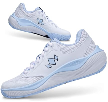 Diadem Court Flo Pickleball and Tennis Shoes | Ultra-Breathable, Lightweight Court Sneakers for Comfort & Performance, Non-Marking Outsole for Superior Traction, White & Sky, US 5 Men/US 6.5 Woman