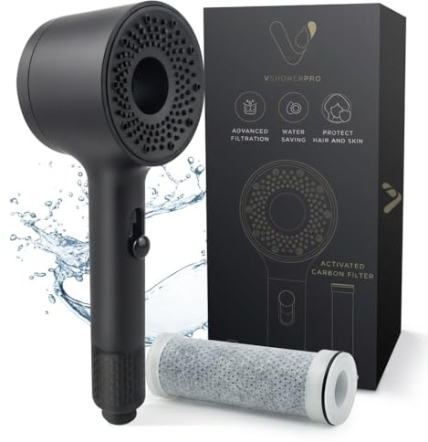 V Shower Pro Duschkopf mit Filter – Hochdruck Handbrause, Wassersparend, Gegen Kalk & Chlor, für Hartes Wasser, Sanft zu Haar & Haut
