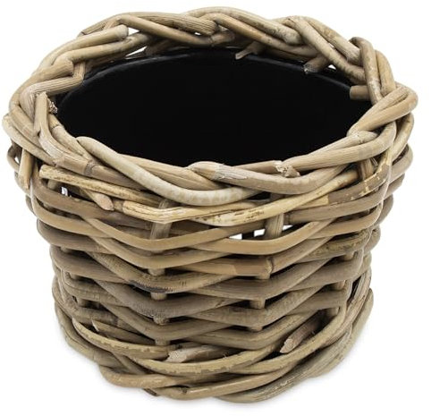 Spetebo Pot de fleurs en rotin avec insert en plastique – 17 x 14 cm – Décoration de jardin shabby naturel – Drypot en osier tressé pour plantes