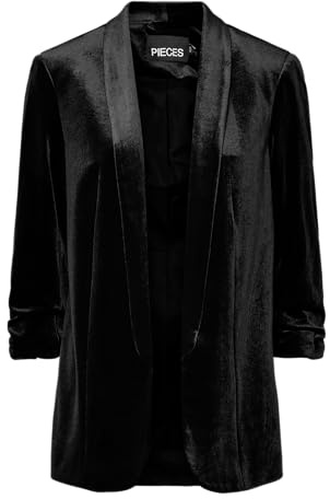 PIECES Velour Blazer Pcbosella-Chaqueta de Terciopelo 3/4, Negro, XS Mujeres