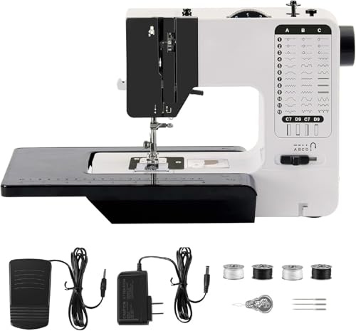 Máquina de Coser con mesa de extensión, Máquina De Coser Profesional, Máquina De Coser Portátil, máquina de coser para principiantes con 38 programas de costura de 2 velocidades, con accesorios