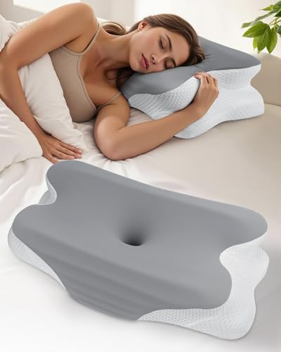 Feagar Almohada Cervicales y Cuello, Almohada Cervical Ergonómica de Espuma Viscoelástica con 2 Alturas (8/12 cm), Ideal para Dormir de Lado o Boca Arriba