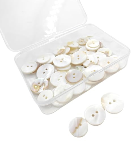 45 Stück Perlmutt Knöpfe Naturmuschelknöpfe 15/18/20mm Natürlich Schimmernde Perlmuttknöpfe Weiße Flache Natürliche Muschelknöpfe Knöpfe Perlmuttknöpfe für Kleidung Handwerk Nähen Scrapbooking