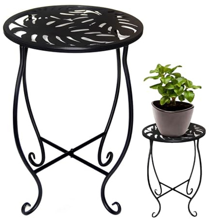 Metal Plant Stand, Tall 15-Inch Planter Rack, Round Flower Shelf, Decorative Frame, Sturdy Legs, Space-Saving Design, Perfect for Bedroom, Balcony, Garden, Porch, Entryway, Living Room, 38x20.3x20.3cm