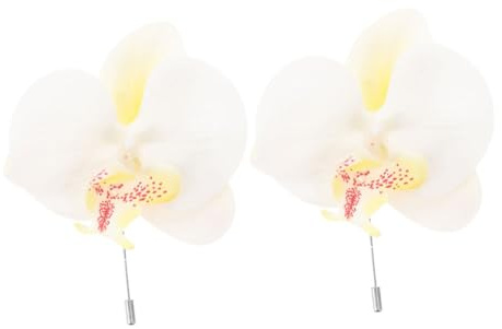 Gatuida Broche Orchidée Artisanale en Soie Blanche, Épingles à Fleurs Élégantes pour Femmes et Hommes, Boutonnière Petite Taille pour Bal, Mariage et Remise de Diplôme, Lot de 2 Pièces