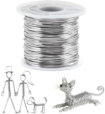 1 rotolo di filo in acciaio inox 304, 0,5 mm x 100 m, flessibile per la creazione di gioielli, floristica, sculture, fai da te, filo in acciaio inox con bobina per artigianato e fai da te (argento)