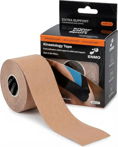 ENMO Uncut Kinesiology Tape - with Extra Adhesive Cotton for Relief & Support, Ideal Support for Tennis Elbow, Runner's Knee, Plantar Fasciitis, Ankle & Muscle Strains - Black Sports Tape