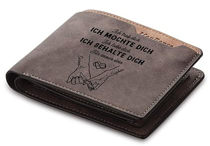 Wamantic Geldbörse Paar PU Leder Personalisierte - Portmonee Herren Damen mit Namen & Datum Geschenk für Frauen Männer Weihnachten Valentinstag Geburtstag (geldbörse Herren)