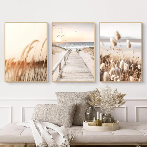 Generisch Aesthetic Beige Bilder Natur Küstenstrand Seevogel Leinwand Malerei Gemälde Poster Kunstdruck für Modern Wohnzimmer Schlafzimmer Wohnkultur Wanddekoration Rahmenlos (3x40x60cm)