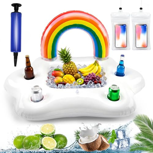 Qivra Portabicchieri gonfiabile galleggiante con 2 custodie protettive per cellulare e 1 pompa ad aria, portabicchieri gonfiabile per piscina, estate, piscina, divertimento in acqua, spiaggia, feste a