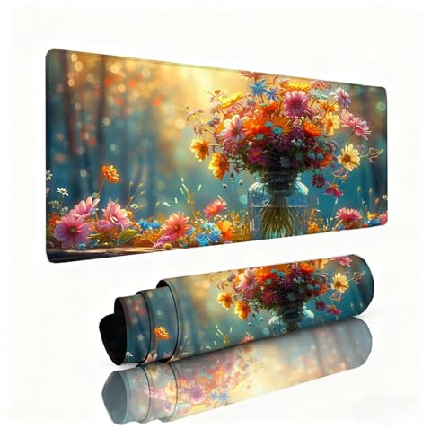 Alfombrilla Ratón Crisantemo Alfombrilla Escritorio 600x300x3mm Primavera Mouse Pad con Base de Goma Antideslizante, Mejora la Precisión y la Velocidad, Sujeción Estable en Superficies, Regalos 0B-985