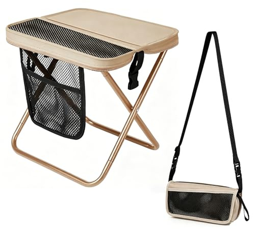 Jinfanshurich Bärbar hopfällbar pall, 31 cm vikbar campingpall upp till 120 kg, lätt minifällstol med förvaringsväska, utomhuspall för camping, fiske, vandring, trädgård, resor (kaki)