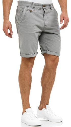 Indicode Herren Cuba Chino Shorts mit 5 Taschen aus Baumwollgemisch | Bermuda Sommershorts für Männer Light Grey, L