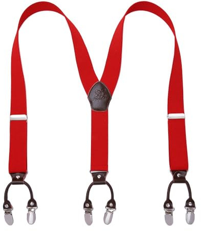 KANGDAI Rindsleder Hosenträger für Herren Breit Y Style 3.5 CM Mit Sehr 6 Starke Metall Clip Durable Elastic Verstellbare Hosenträger Geschenkbox für Herren und Damen