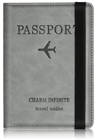 Protege Passeport Francais, Protege Passeport mit RFID-Blocker, Pochette Passeport Cuir Artificiel,Voyage Accessoires Passeport éTui ,Carte de CréDit, Carte Bancaire, Argent, Passport Cover（Gris）