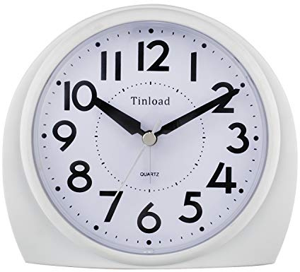Tinload 5.5 Large Analog Alarm Clock Silent Non Ticking, Gentle Wake, Beep Sounds, Increasing Volume, Battery Operated Snooze and Manual Light, Easy Set,White(Best for Elder)