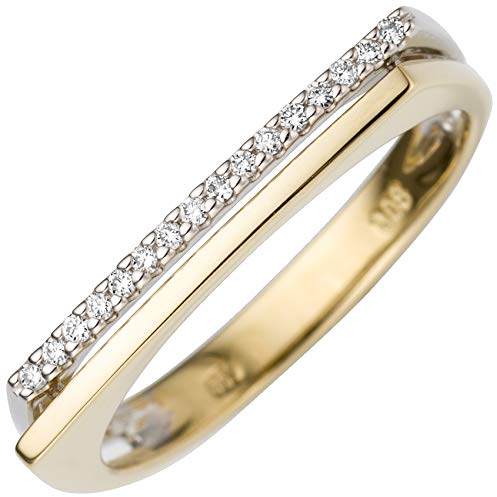 Jobo Damen-Ring aus 14 Karat 585 Gold Bicolor mit 16 Diamanten Größe 60